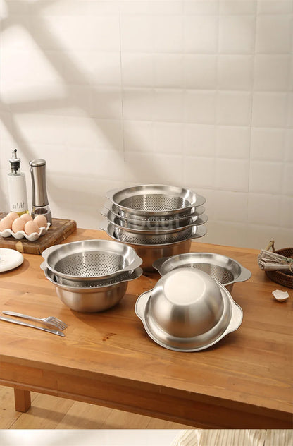 304 Stainless Steel Vegetable Washing Basin & Strainer – Multi-Purpose Rice Washer, Fruit Filter, Kitchen Drain Basket