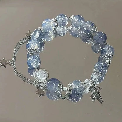 Niche Design Star Chain Tassel Armband Fantasy Blue Crystal Kralen Elastische Touw Armband voor Vrouwen