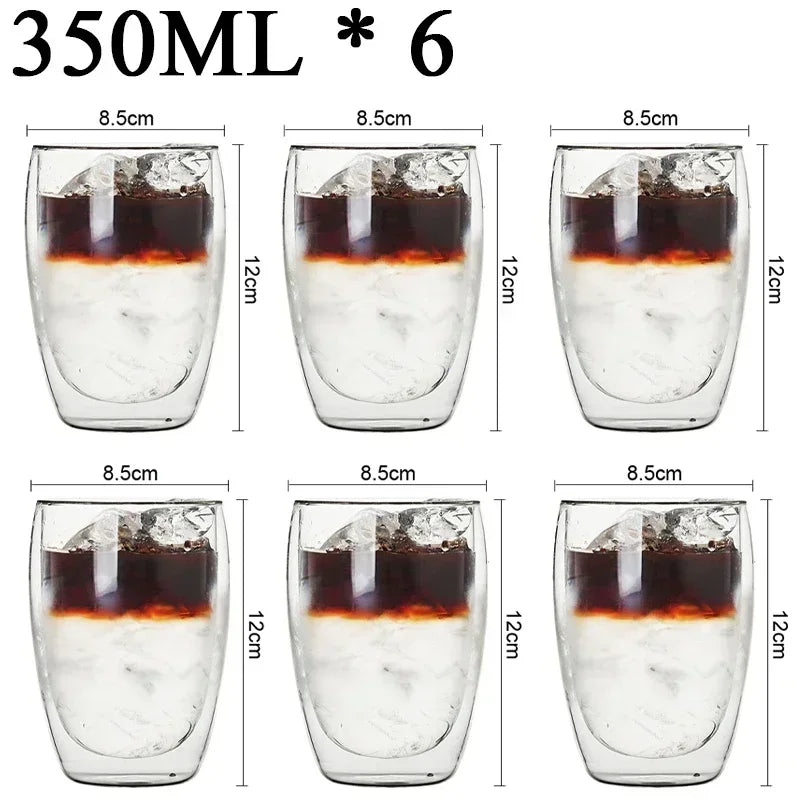 2-18PCS Double mur haute tasses en verre Borosilicate – Thé résistant à la chaleur, café, lait, et tasses de jus, Creative Bar Drinkware