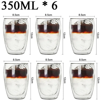 2-18PCS Double mur haute tasses en verre Borosilicate – Thé résistant à la chaleur, café, lait, et tasses de jus, Creative Bar Drinkware