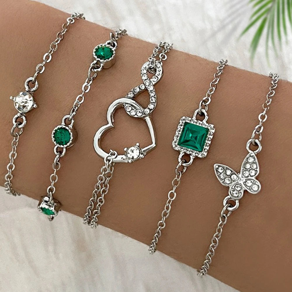5pcs Vintage Strass Bracelet Set – Infinity & Geometric Designs, Bijoux de mode pour les femmes, Cadeau parfait et port occasionnel